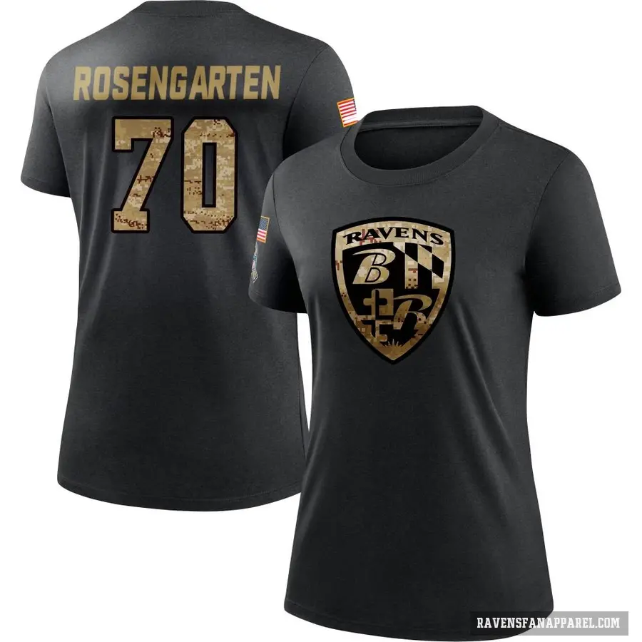 Women's ＃70 Roger Rosengarten Baltimore Ravens Black 2020 Salute To Service Performance T-Shirt