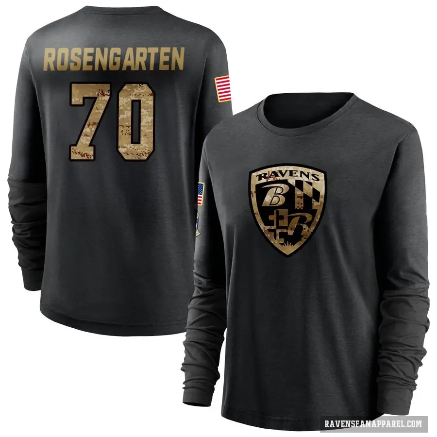 Women's ＃70 Roger Rosengarten Baltimore Ravens Black 2020 Salute To Service Sideline Performance Long Sleeve T-Shirt