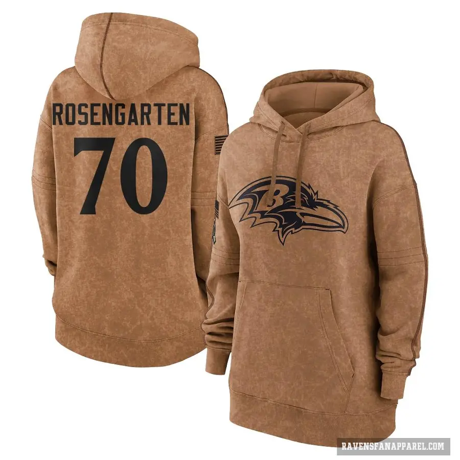 Women's ＃70 Roger Rosengarten Baltimore Ravens Brown 2023 Salute To Service Pullover Hoodie