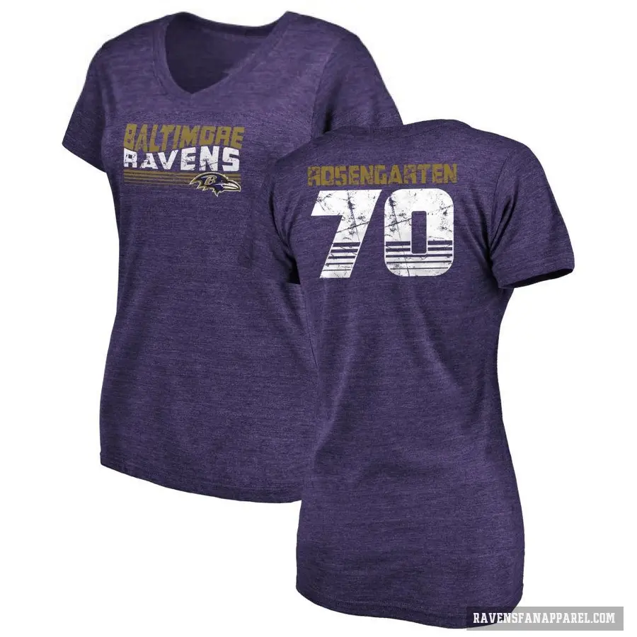 Women's ＃70 Roger Rosengarten Baltimore Ravens Purple Retro V-Neck T-Shirt