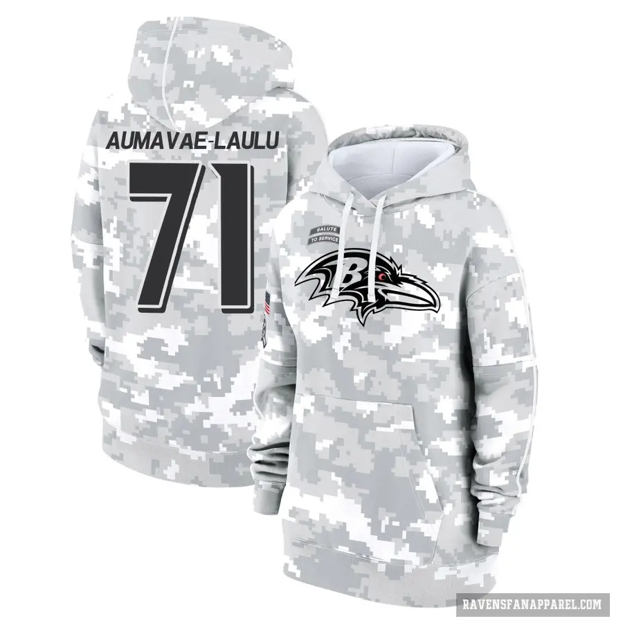 Women's ＃71 Malaesala Aumavae-Laulu Baltimore Ravens Arctic Camo 2024 Salute to Service Club Fleece Pullover Hoodie