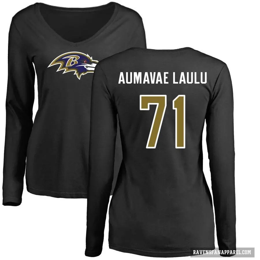 Women's ＃71 Malaesala Aumavae-Laulu Baltimore Ravens Black Logo Slim Fit Long Sleeve T-Shirt