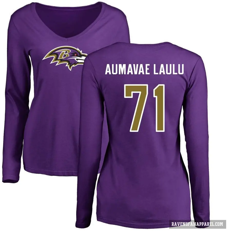 Women's ＃71 Malaesala Aumavae-Laulu Baltimore Ravens Purple Logo Slim Fit Long Sleeve T-Shirt