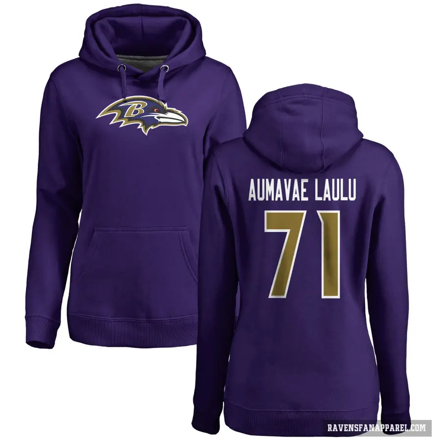 Women's ＃71 Malaesala Aumavae-Laulu Baltimore Ravens Purple Pro Line by Branded Name & Number Logo Pullover Hoodie