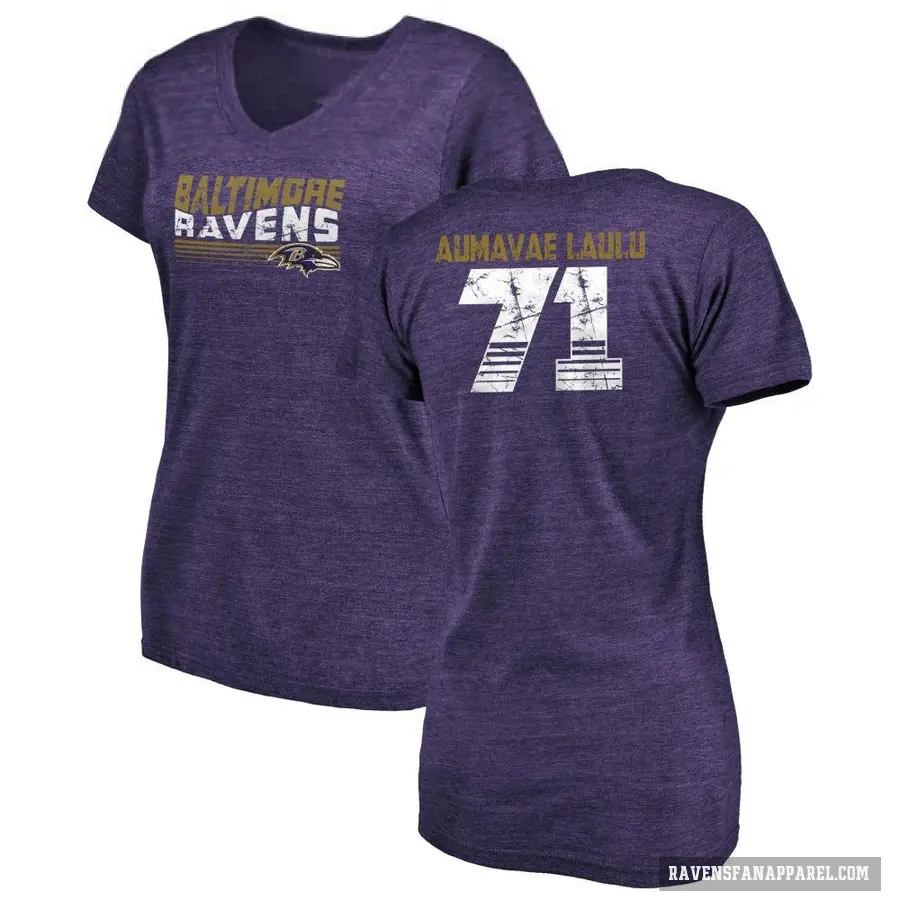 Women's ＃71 Malaesala Aumavae-Laulu Baltimore Ravens Purple Retro V-Neck T-Shirt