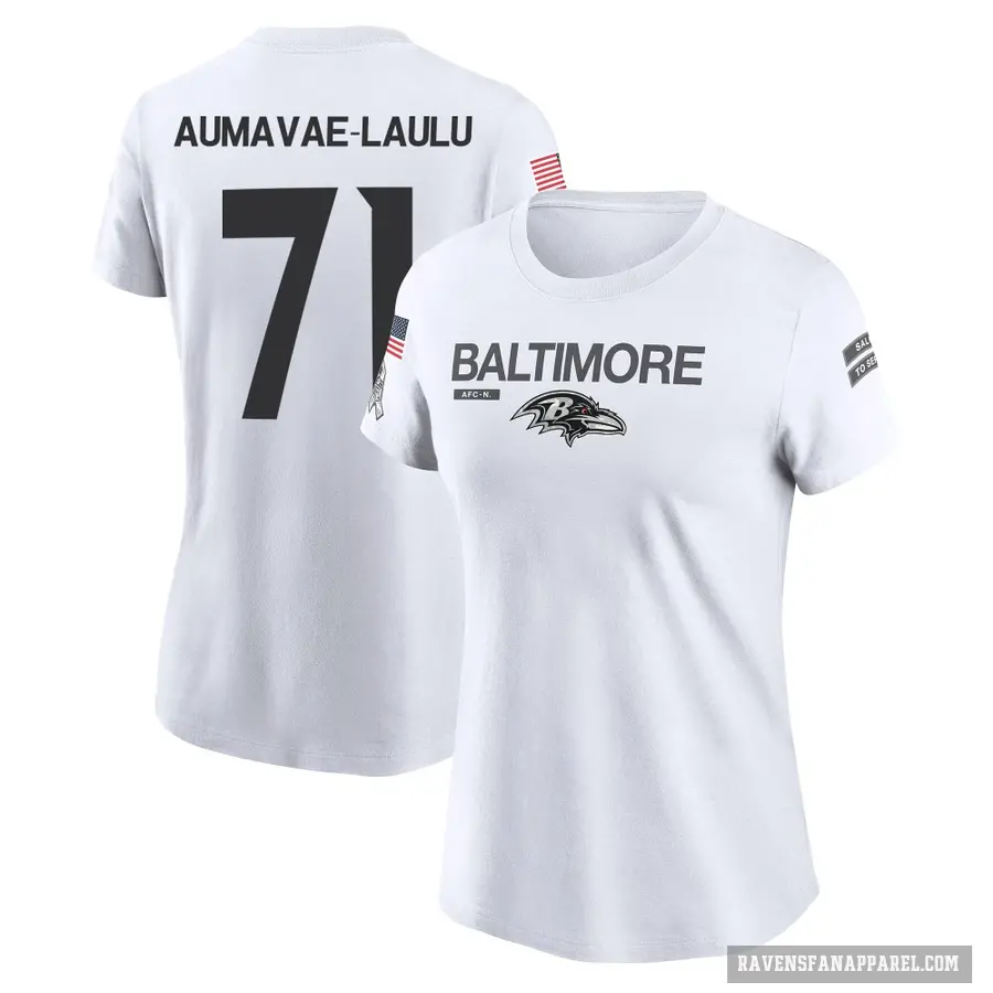 Women's ＃71 Malaesala Aumavae-Laulu Baltimore Ravens White 2024 Salute to Service Performance T-Shirt