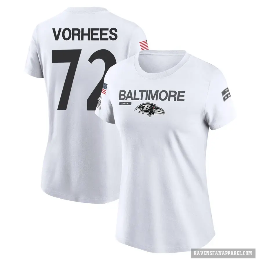 Women's ＃72 Andrew Vorhees Baltimore Ravens White 2024 Salute to Service Performance T-Shirt