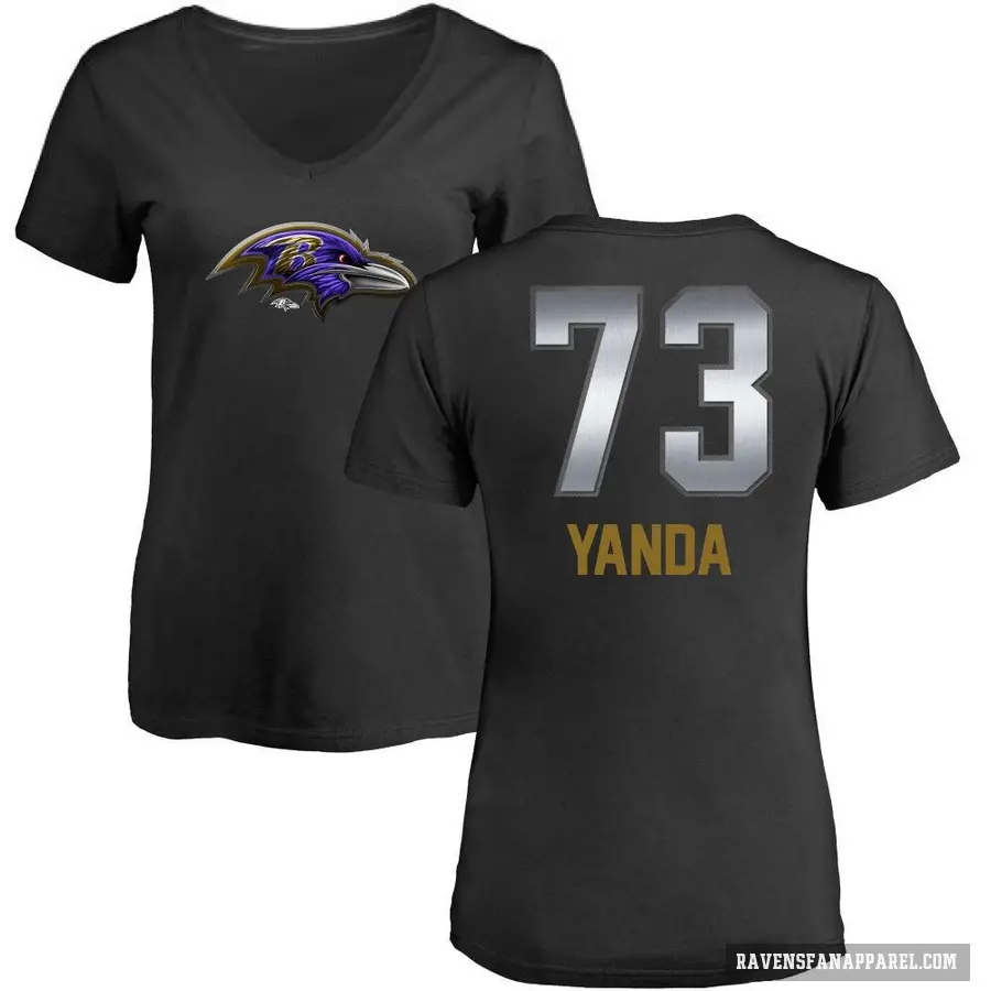 Women's ＃73 Marshal Yanda Baltimore Ravens Black Midnight Mascot T-Shirt