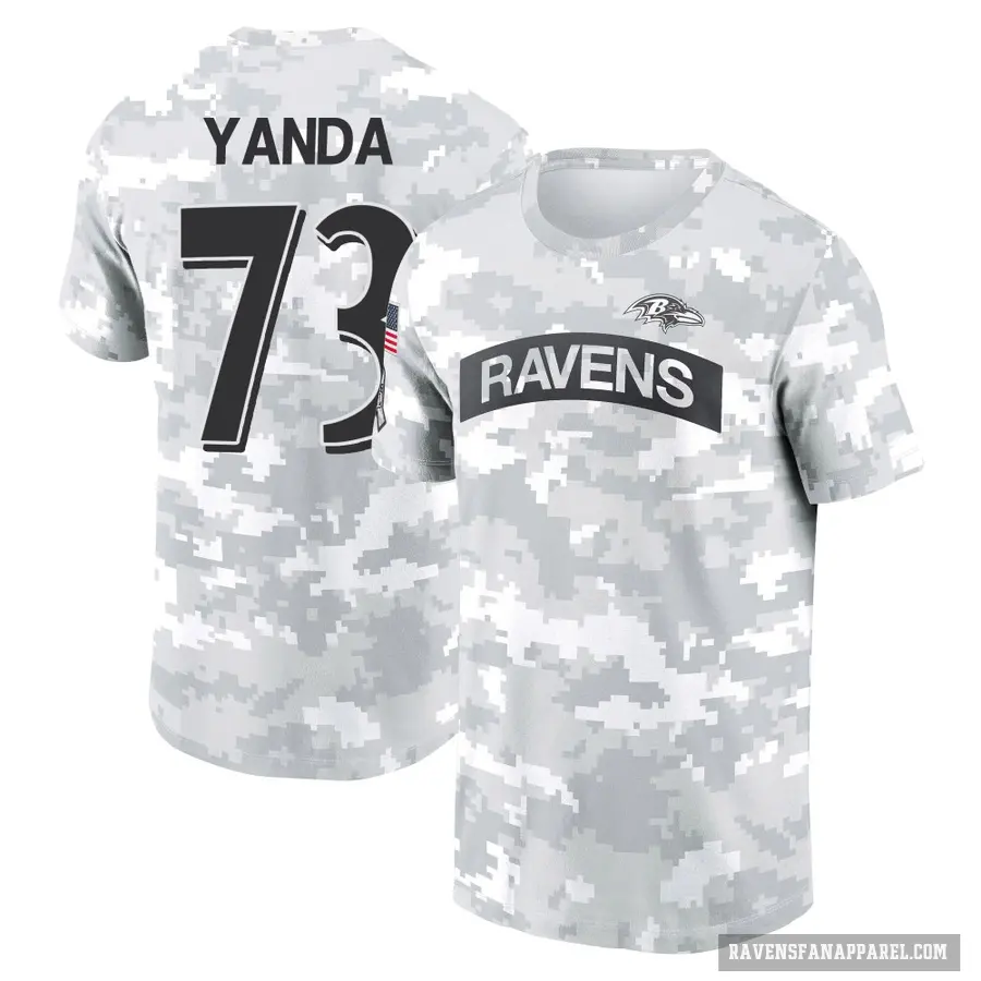 Women's ＃73 Marshal Yanda Baltimore Ravens Camo Arctic 2024 Salute to Service Long Sleeve T-Shirt