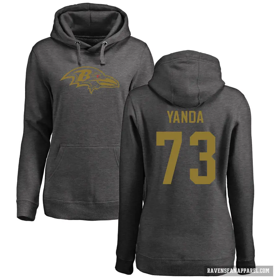 Women's ＃73 Marshal Yanda Baltimore Ravens Pro Line by Branded Ash One Color Pullover Hoodie