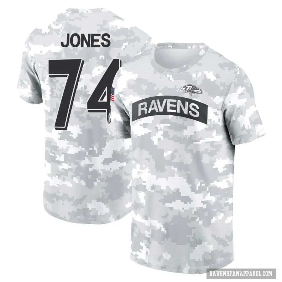 Women's ＃74 Josh Jones Baltimore Ravens Camo Arctic 2024 Salute to Service Long Sleeve T-Shirt