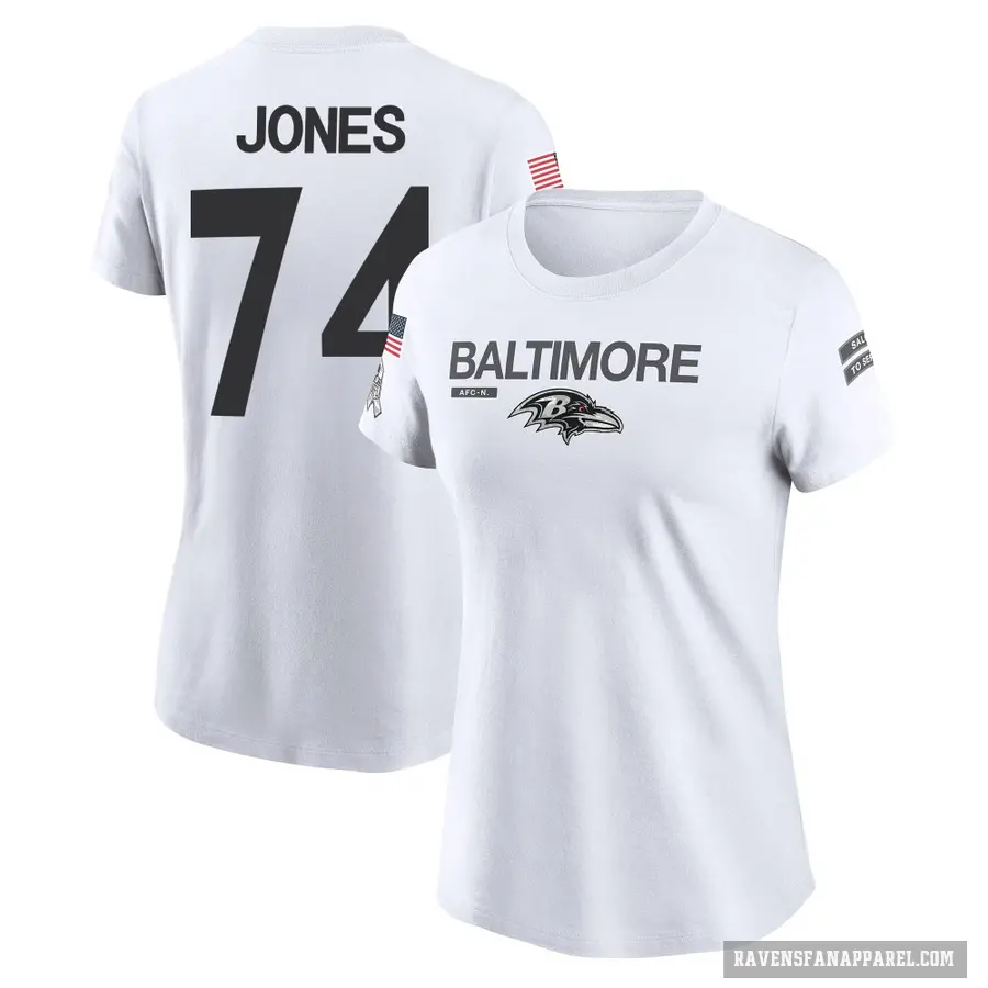 Women's ＃74 Josh Jones Baltimore Ravens White 2024 Salute to Service Performance T-Shirt