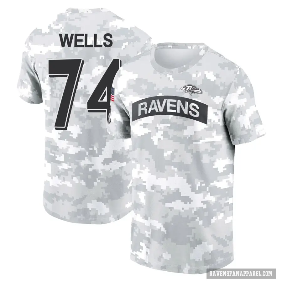 Women's ＃74 Josh Wells Baltimore Ravens Camo Arctic 2024 Salute to Service Long Sleeve T-Shirt