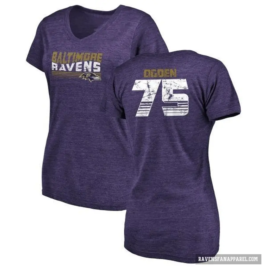 Women's ＃75 Jonathan Ogden Baltimore Ravens Purple Retro V-Neck T-Shirt