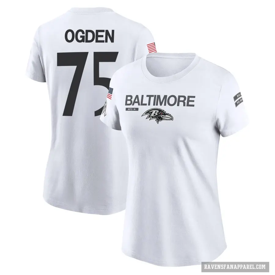 Women's ＃75 Jonathan Ogden Baltimore Ravens White 2024 Salute to Service Performance T-Shirt