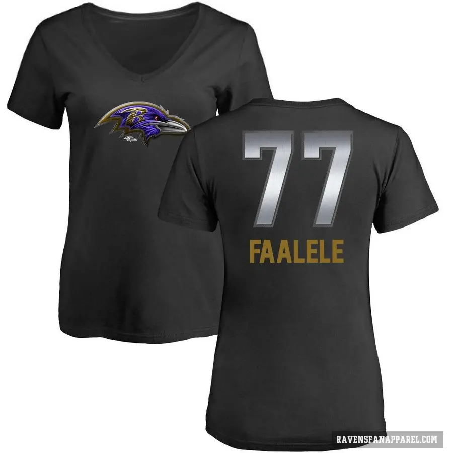 Women's ＃77 Daniel Faalele Baltimore Ravens Black Midnight Mascot T-Shirt