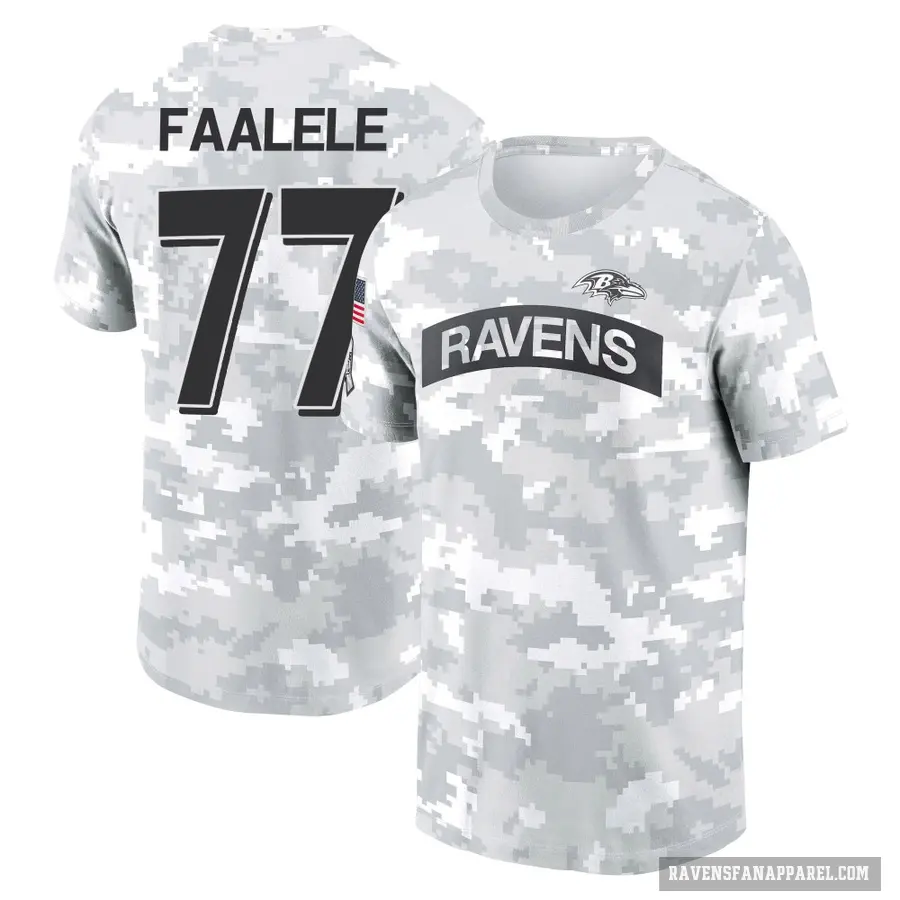 Women's ＃77 Daniel Faalele Baltimore Ravens Camo Arctic 2024 Salute to Service Long Sleeve T-Shirt