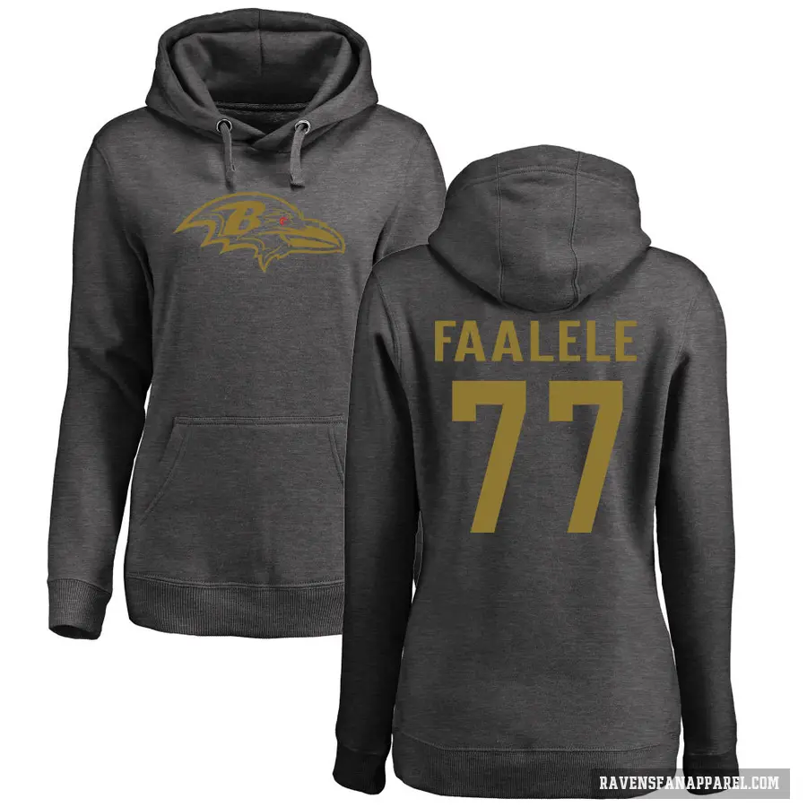 Women's ＃77 Daniel Faalele Baltimore Ravens Pro Line by Branded Ash One Color Pullover Hoodie