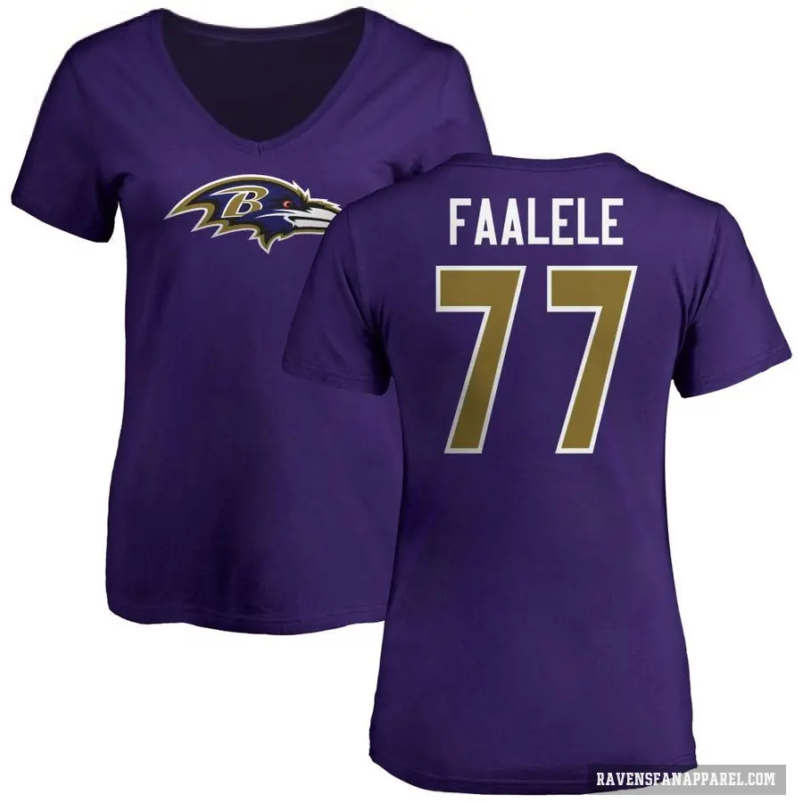 Women's ＃77 Daniel Faalele Baltimore Ravens Purple Logo V-Neck T-Shirt