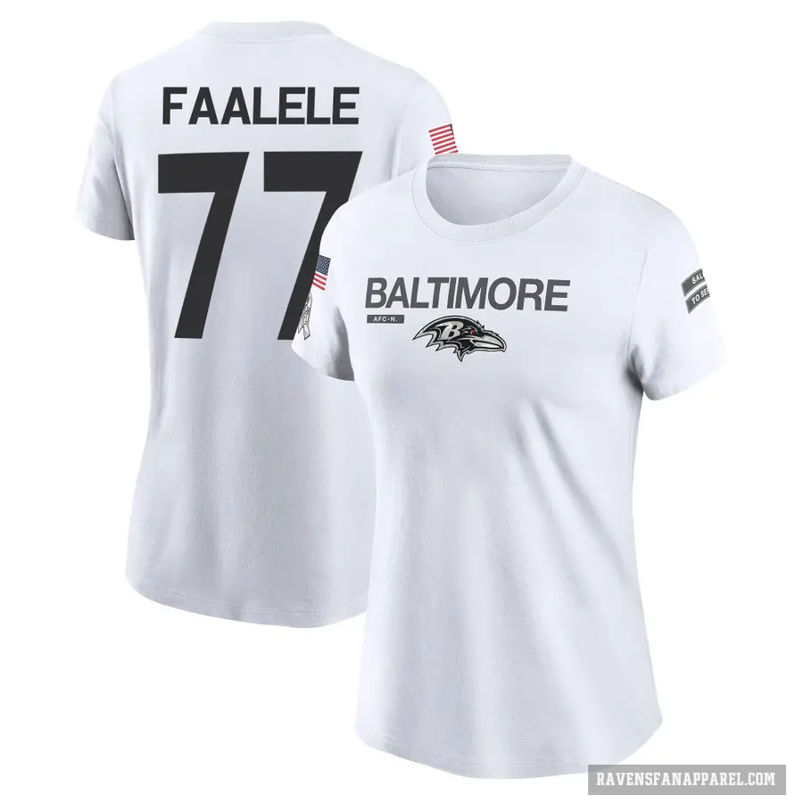 Women's ＃77 Daniel Faalele Baltimore Ravens White 2024 Salute to Service Performance T-Shirt