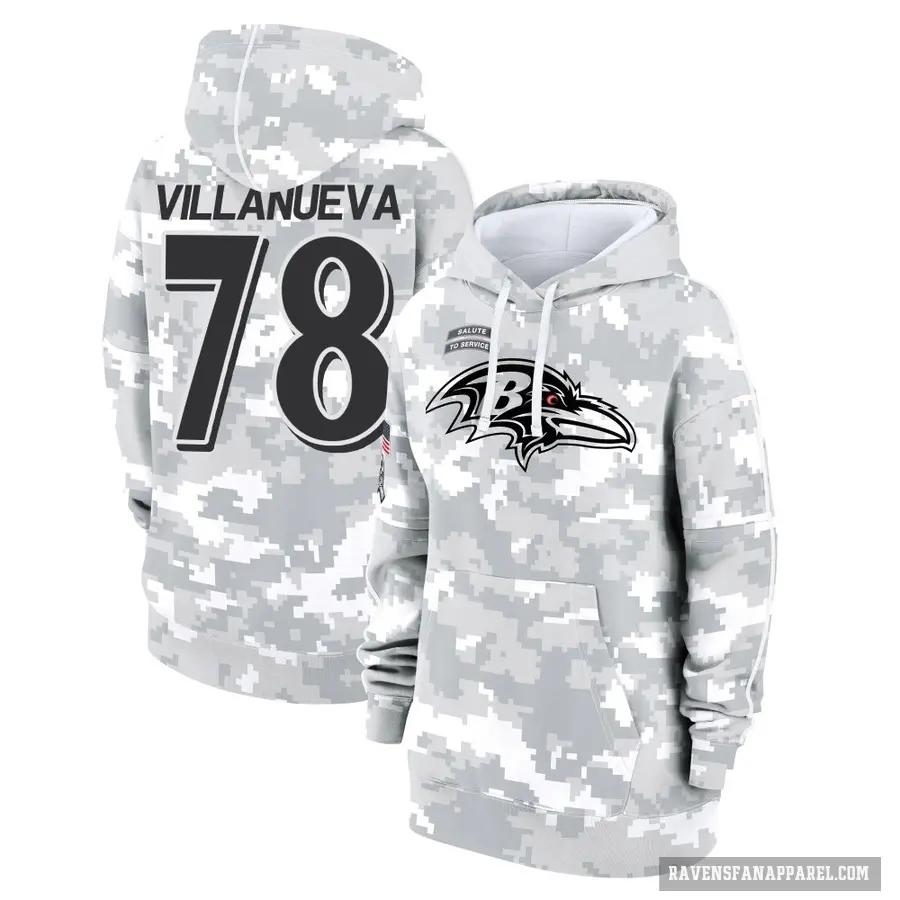 Women's ＃78 Alejandro Villanueva Baltimore Ravens Arctic Camo 2024 Salute to Service Club Fleece Pullover Hoodie