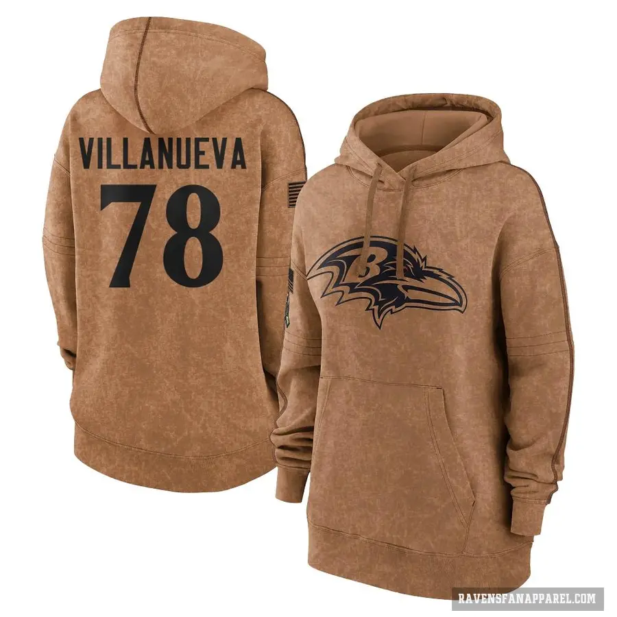 Women's ＃78 Alejandro Villanueva Baltimore Ravens Brown 2023 Salute To Service Pullover Hoodie