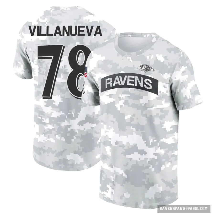 Women's ＃78 Alejandro Villanueva Baltimore Ravens Camo Arctic 2024 Salute to Service Long Sleeve T-Shirt