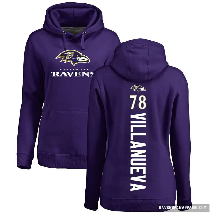 Women's ＃78 Alejandro Villanueva Baltimore Ravens Purple Branded Backer Pullover Hoodie