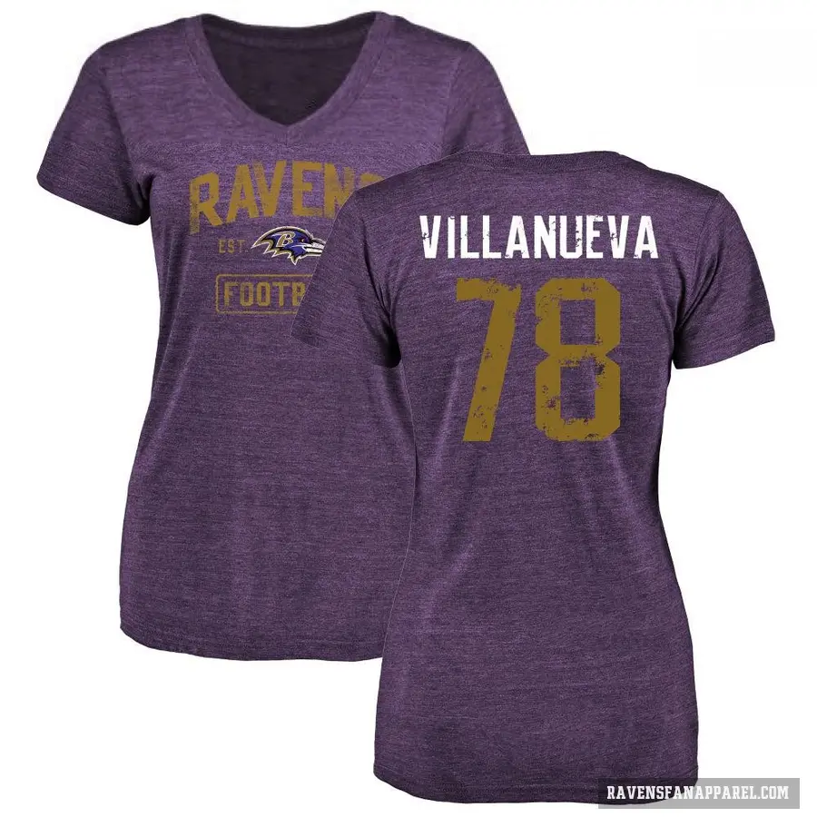 Women's ＃78 Alejandro Villanueva Baltimore Ravens Purple Distressed V-Neck T-Shirt