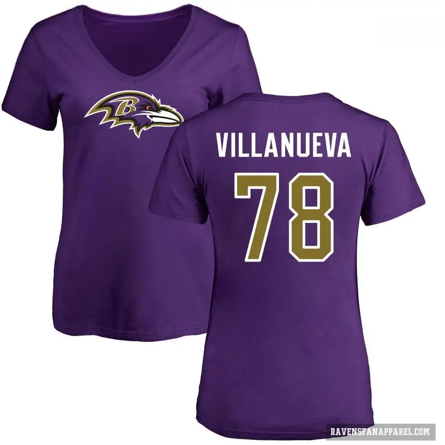 Women's ＃78 Alejandro Villanueva Baltimore Ravens Purple Logo Slim Fit T-Shirt