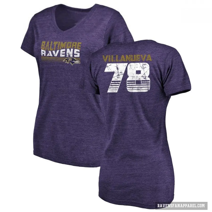 Women's ＃78 Alejandro Villanueva Baltimore Ravens Purple Retro V-Neck T-Shirt