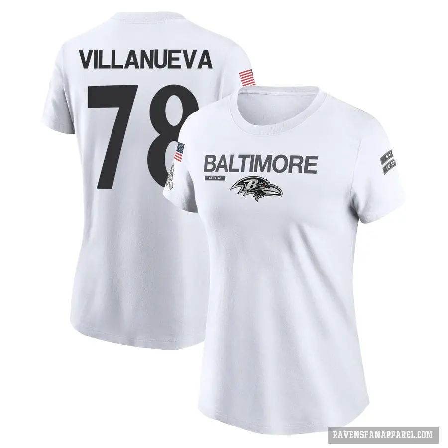 Women's ＃78 Alejandro Villanueva Baltimore Ravens White 2024 Salute to Service Performance T-Shirt