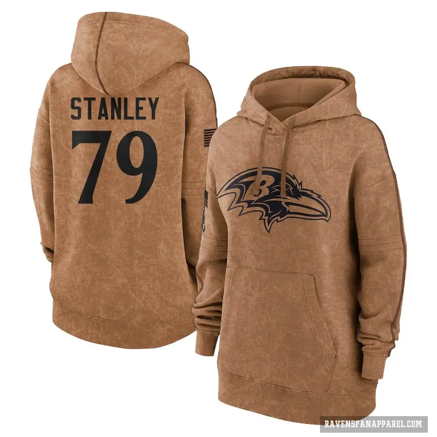 Women's ＃79 Ronnie Stanley Baltimore Ravens Brown 2023 Salute To Service Pullover Hoodie