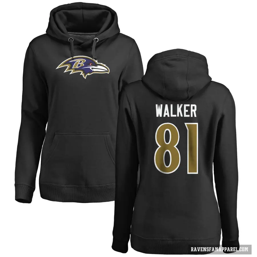 Women's ＃81 Devontez Walker Baltimore Ravens Black Pro Line Name & Number Logo Pullover Hoodie