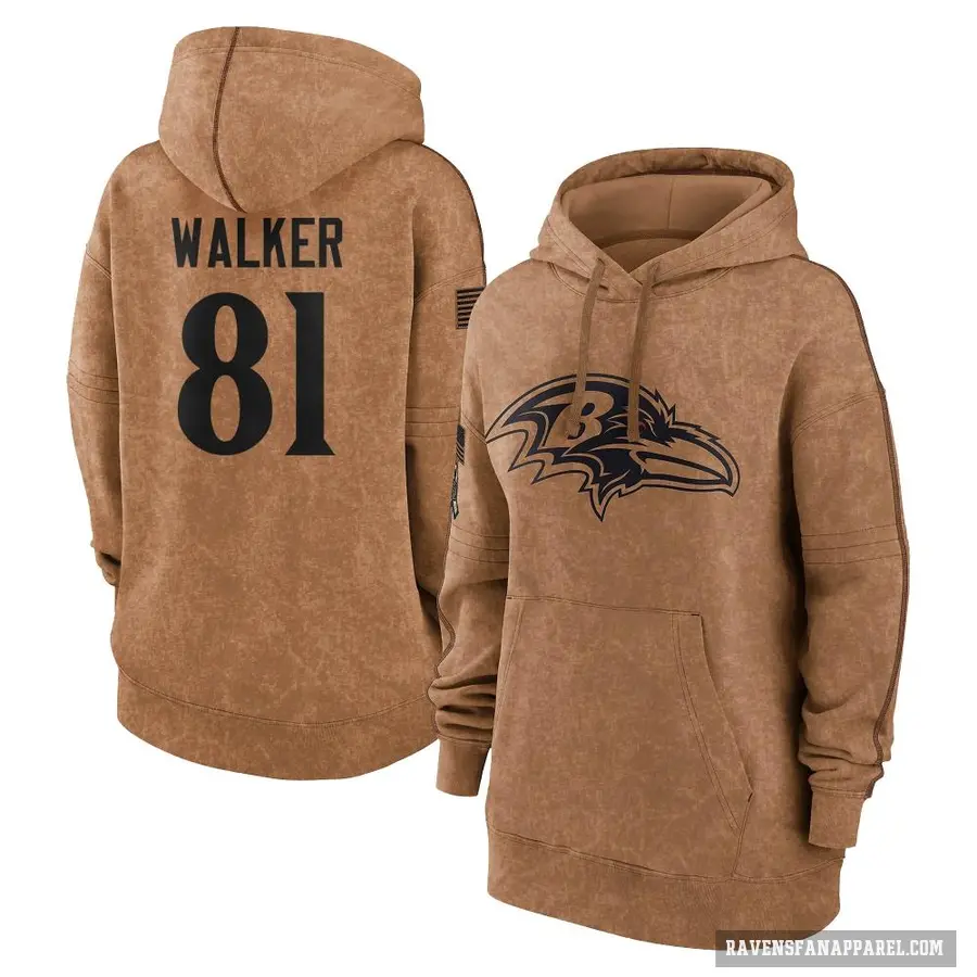 Women's ＃81 Devontez Walker Baltimore Ravens Brown 2023 Salute To Service Pullover Hoodie