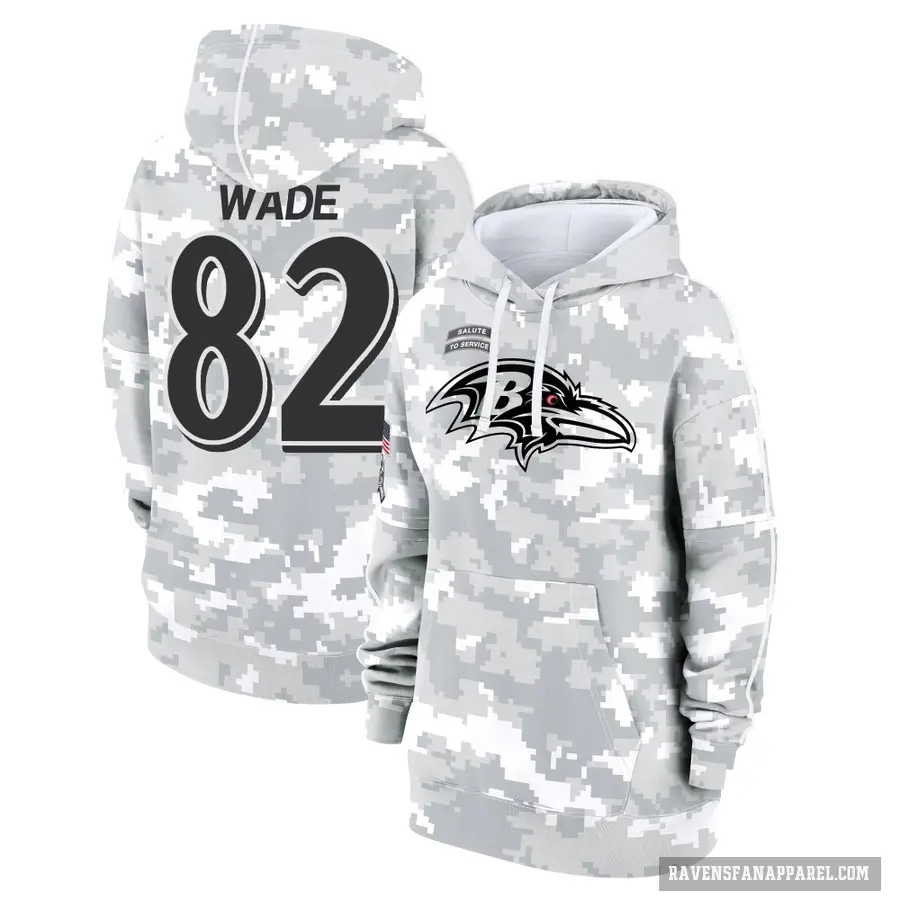 Women's ＃82 Dayton Wade Baltimore Ravens Arctic Camo 2024 Salute to Service Club Fleece Pullover Hoodie