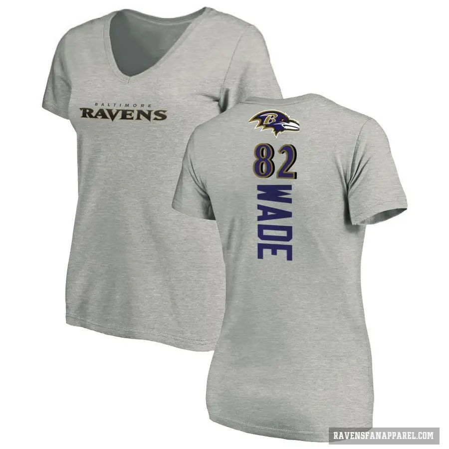 Women's ＃82 Dayton Wade Baltimore Ravens Ash Backer V-Neck T-Shirt