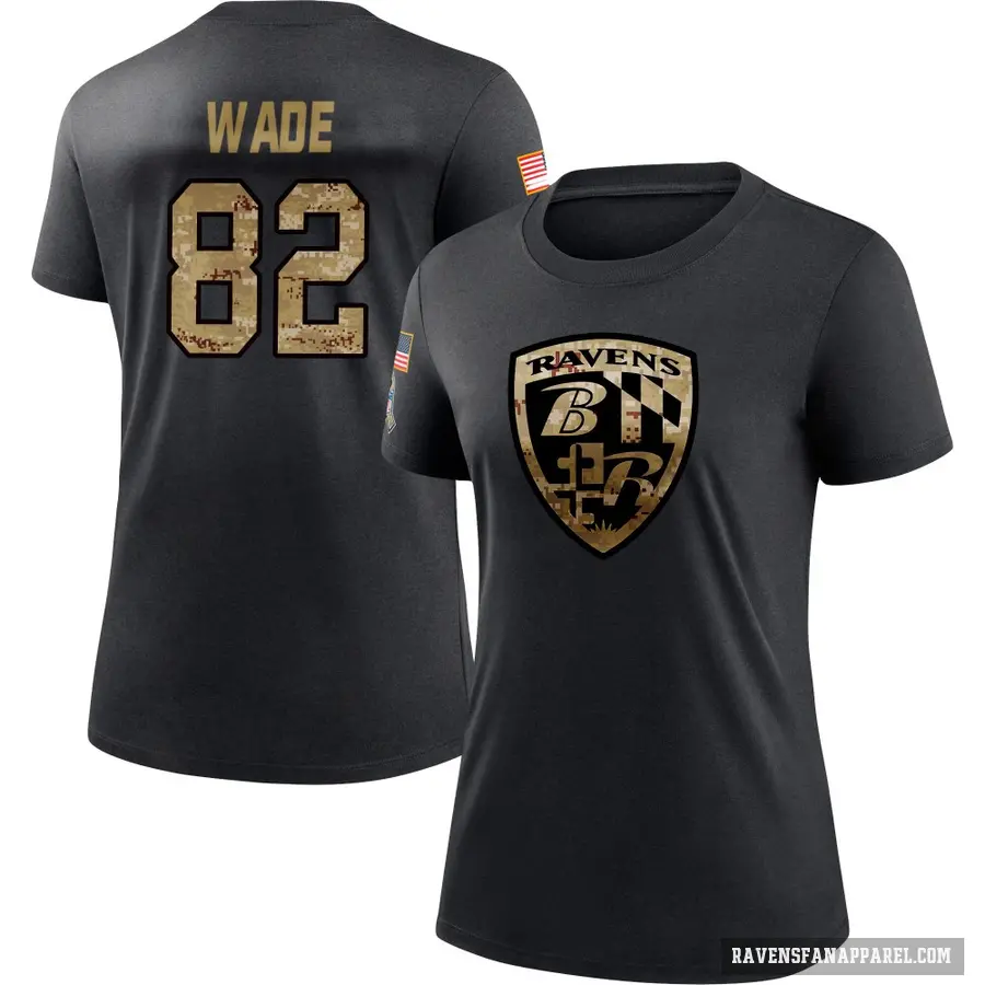 Women's ＃82 Dayton Wade Baltimore Ravens Black 2020 Salute To Service Performance T-Shirt