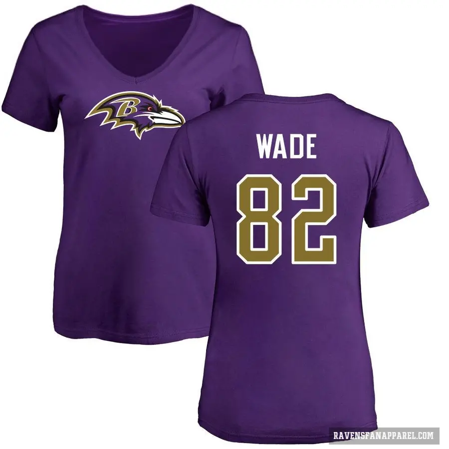 Women's ＃82 Dayton Wade Baltimore Ravens Purple Logo Slim Fit T-Shirt