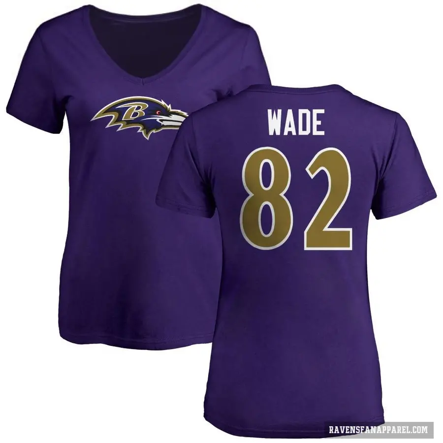 Women's ＃82 Dayton Wade Baltimore Ravens Purple Logo V-Neck T-Shirt