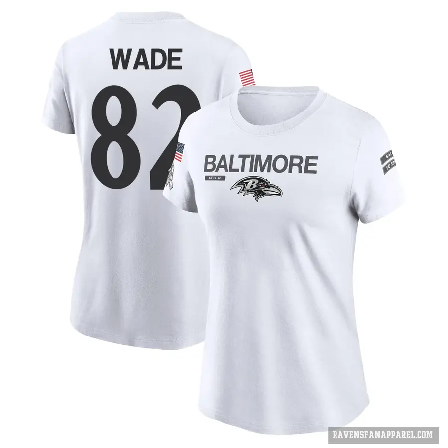 Women's ＃82 Dayton Wade Baltimore Ravens White 2024 Salute to Service Performance T-Shirt