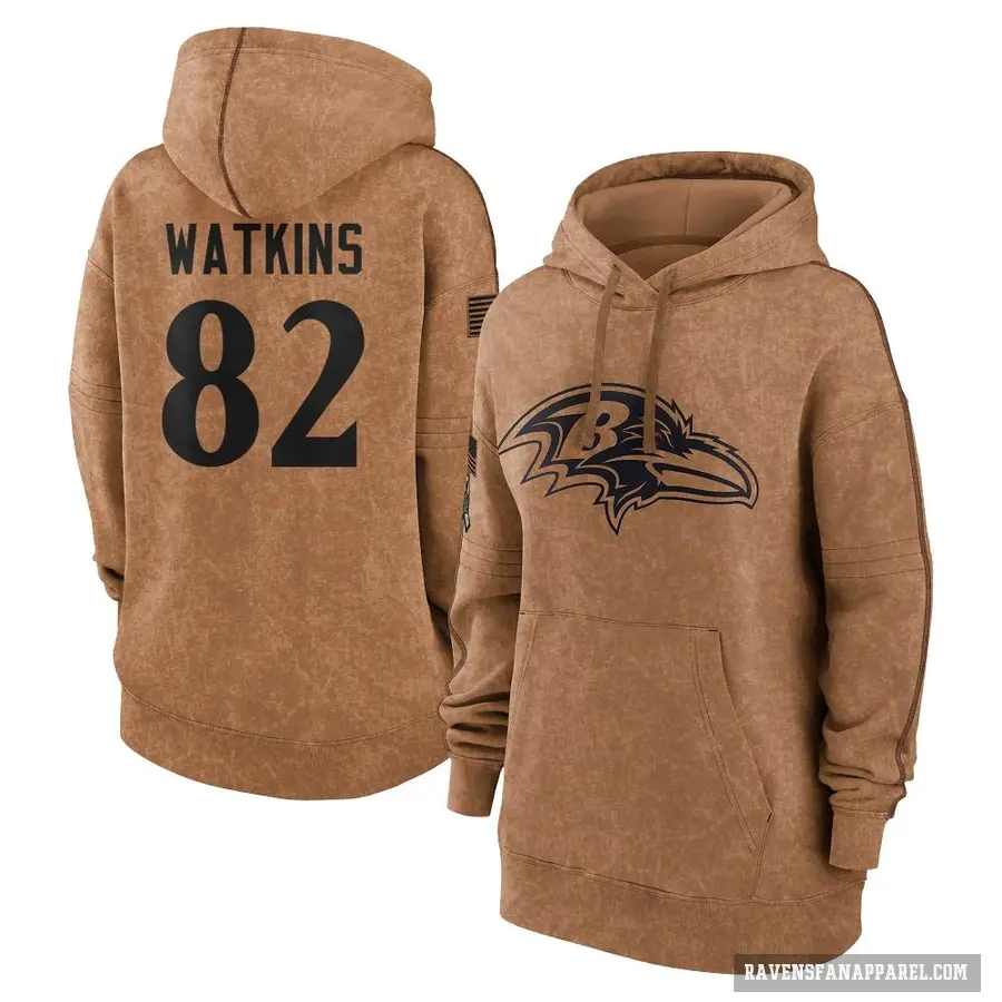 Women's ＃82 Sammy Watkins Baltimore Ravens Brown 2023 Salute To Service Pullover Hoodie