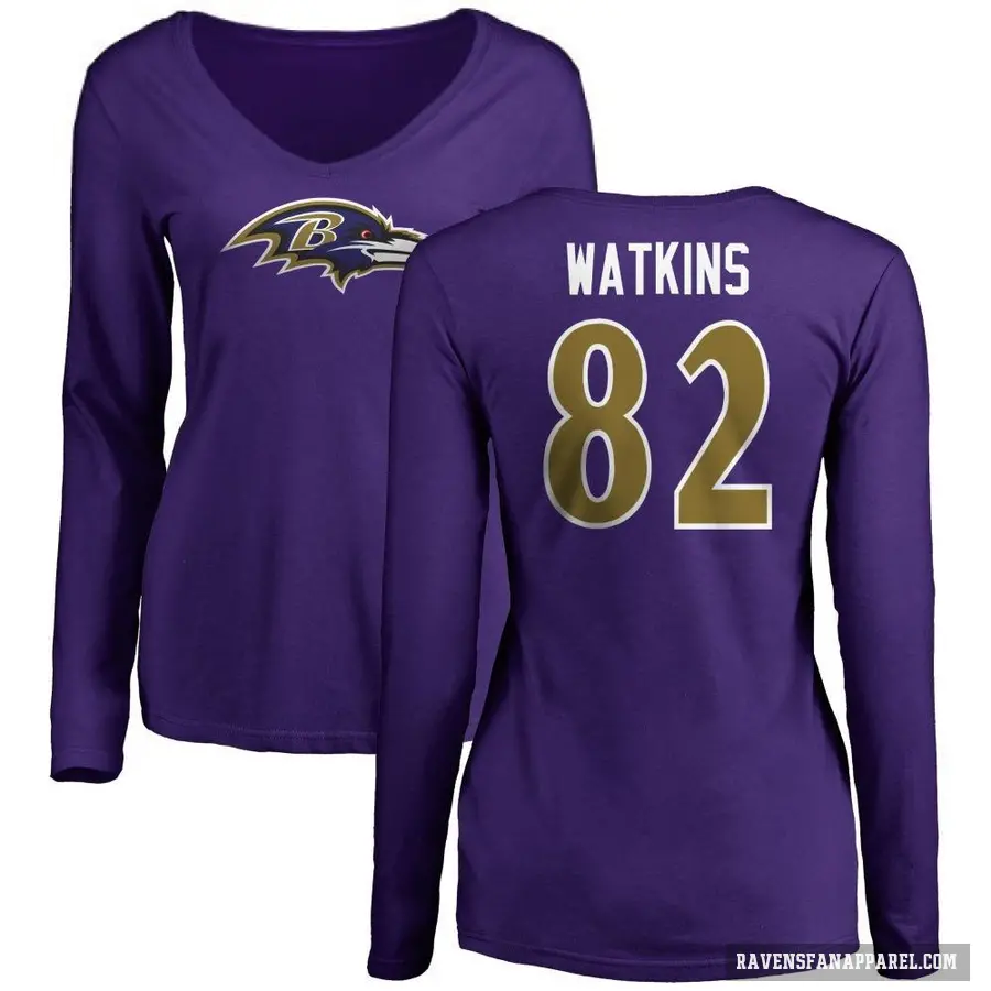 Women's ＃82 Sammy Watkins Baltimore Ravens Purple Logo Long Sleeve T-Shirt