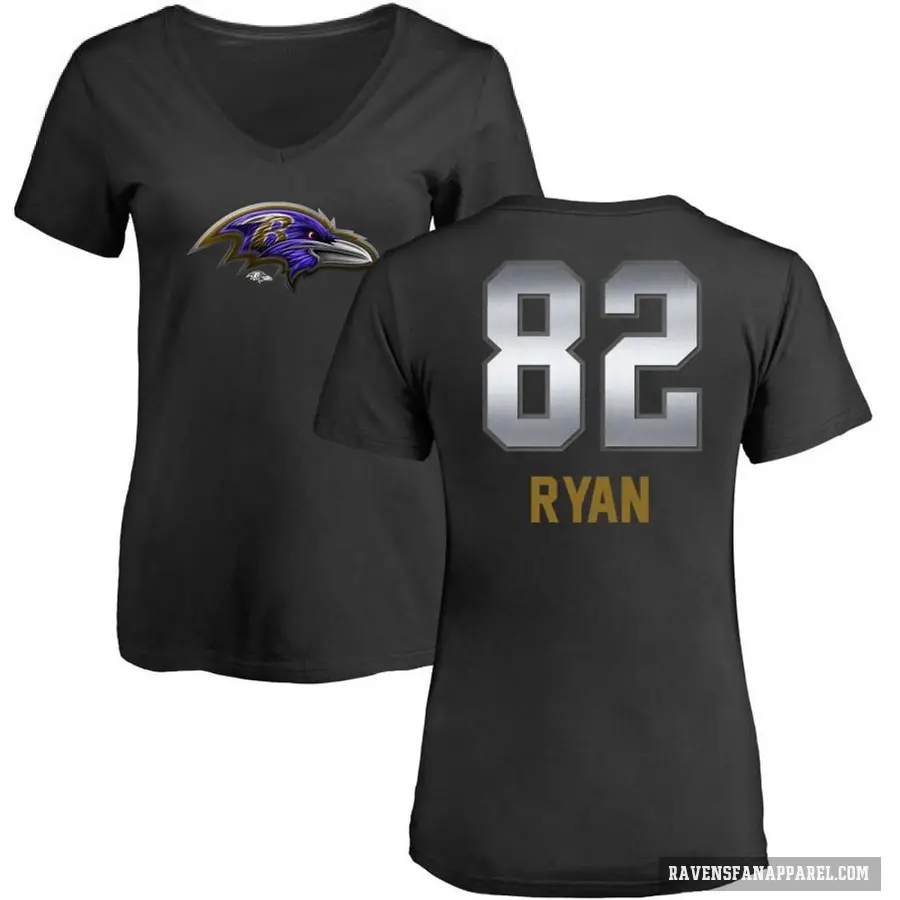 Women's ＃82 Sean Ryan Baltimore Ravens Black Midnight Mascot T-Shirt