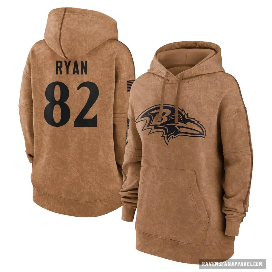 Women's ＃82 Sean Ryan Baltimore Ravens Brown 2023 Salute To Service Pullover Hoodie