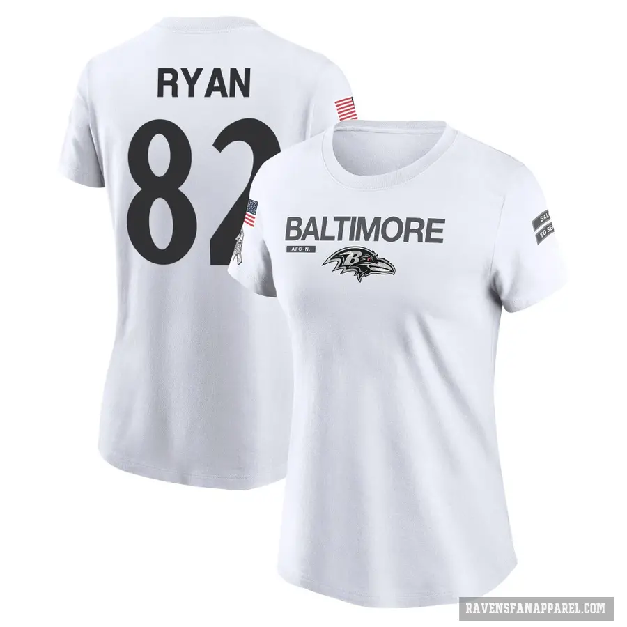 Women's ＃82 Sean Ryan Baltimore Ravens White 2024 Salute to Service Performance T-Shirt