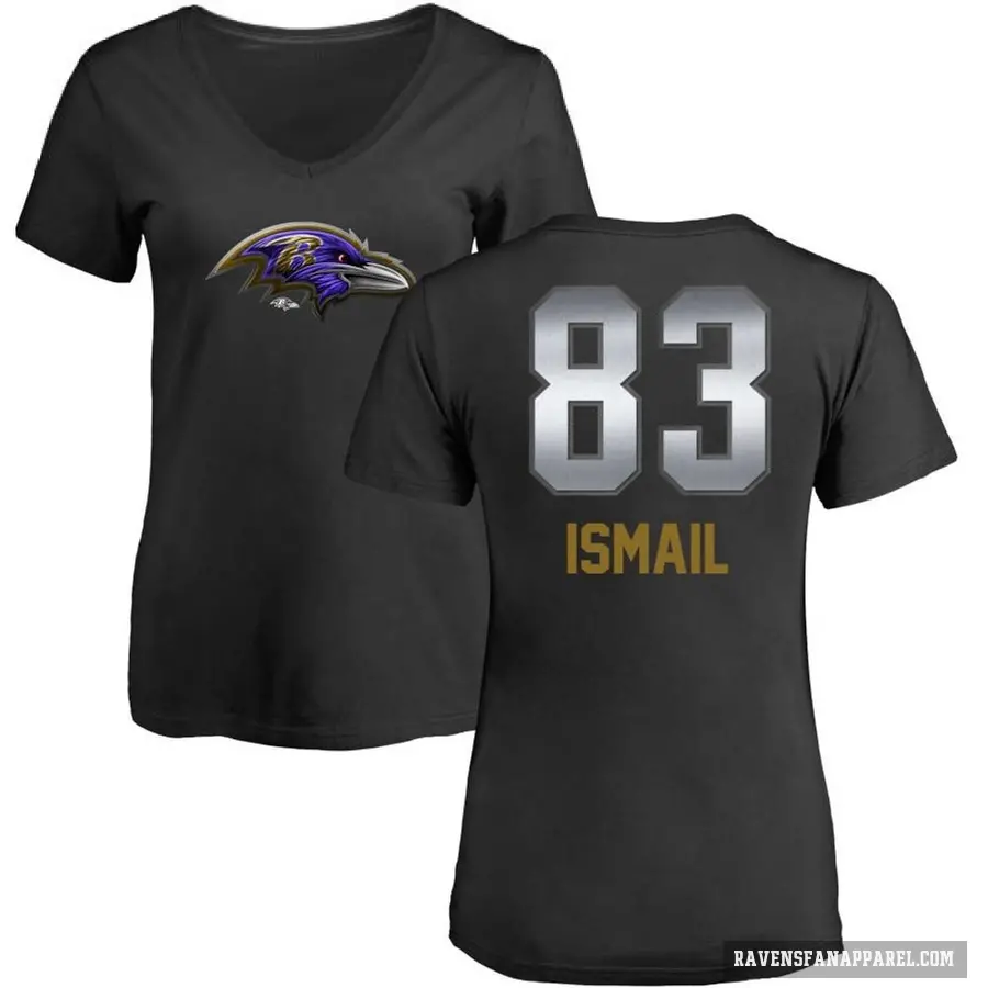 Women's ＃83 Qadir Ismail Baltimore Ravens Black Midnight Mascot T-Shirt