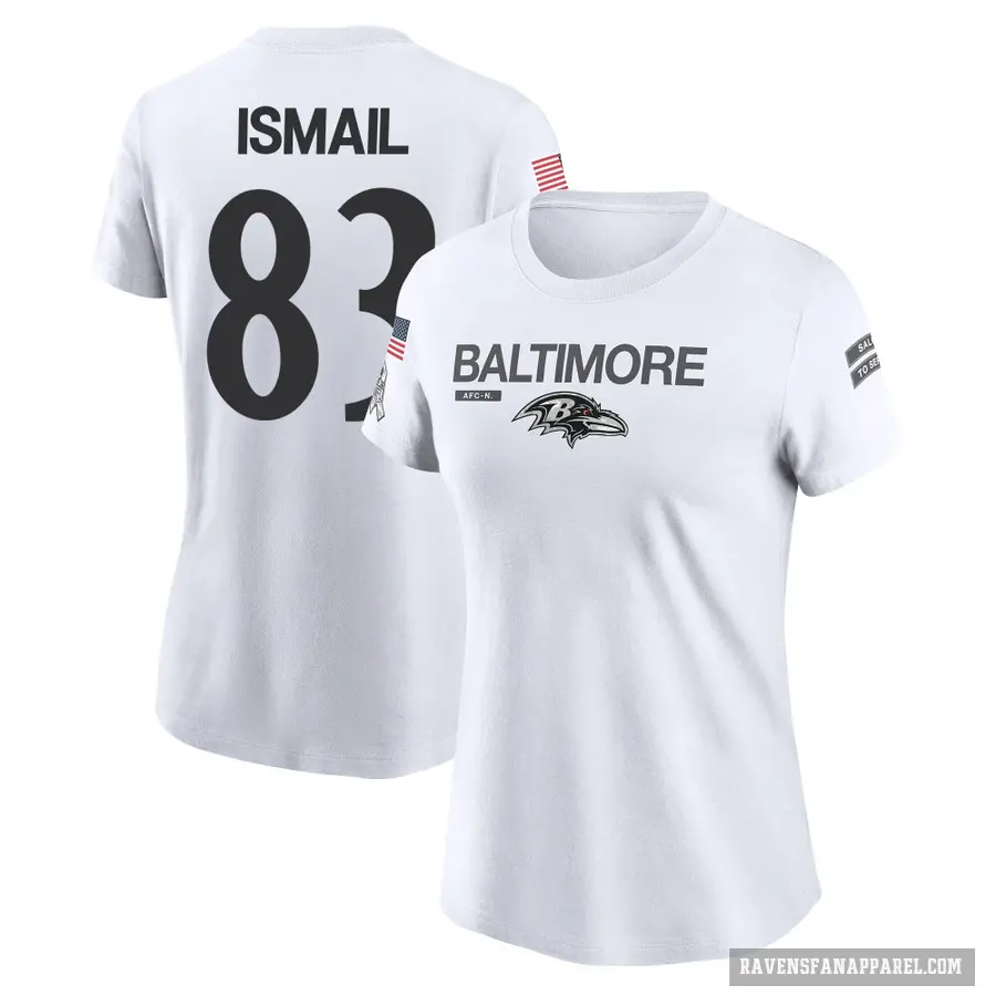 Women's ＃83 Qadir Ismail Baltimore Ravens White 2024 Salute to Service Performance T-Shirt