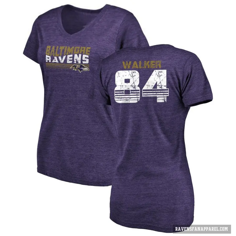 Women's ＃84 Brian Walker Baltimore Ravens Purple Retro V-Neck T-Shirt