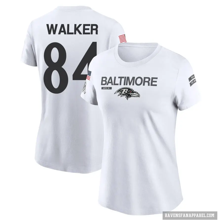 Women's ＃84 Brian Walker Baltimore Ravens White 2024 Salute to Service Performance T-Shirt